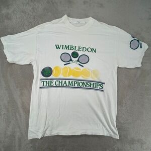 70s Wimbledon Mens The Championships T Shirt Large White Preowned Tennis